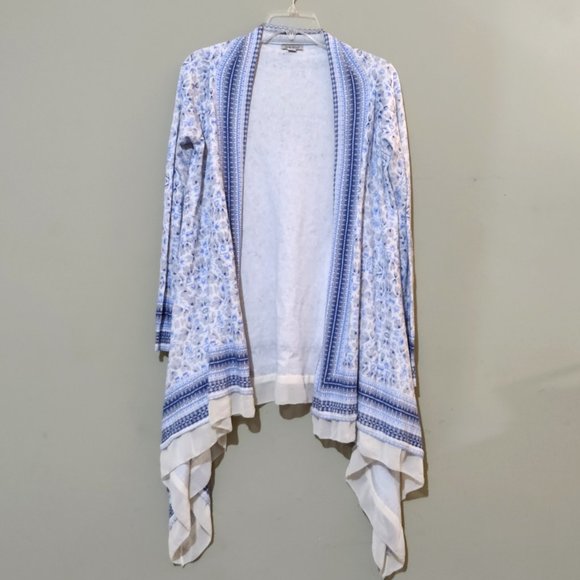 Lucky Brand Blue White Grey Open Front Floral Cardigan Size Small - Picture 2 of 7